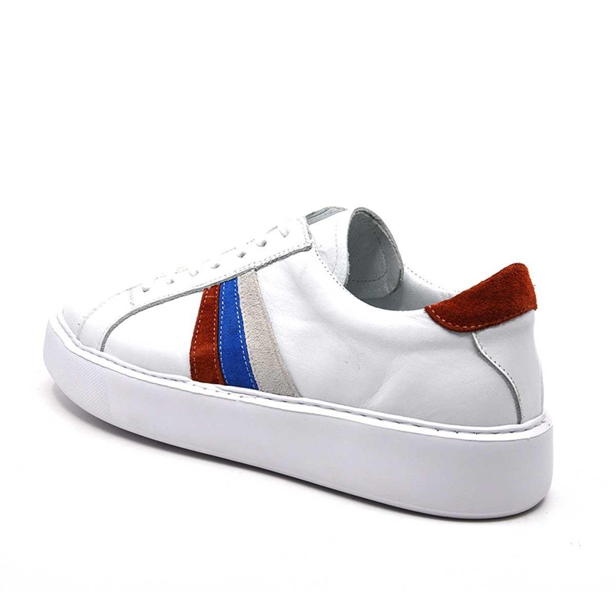 Fosco Hakiki Deri Beyaz Turuncu Sneaker Erkek Ayakkabı 9825