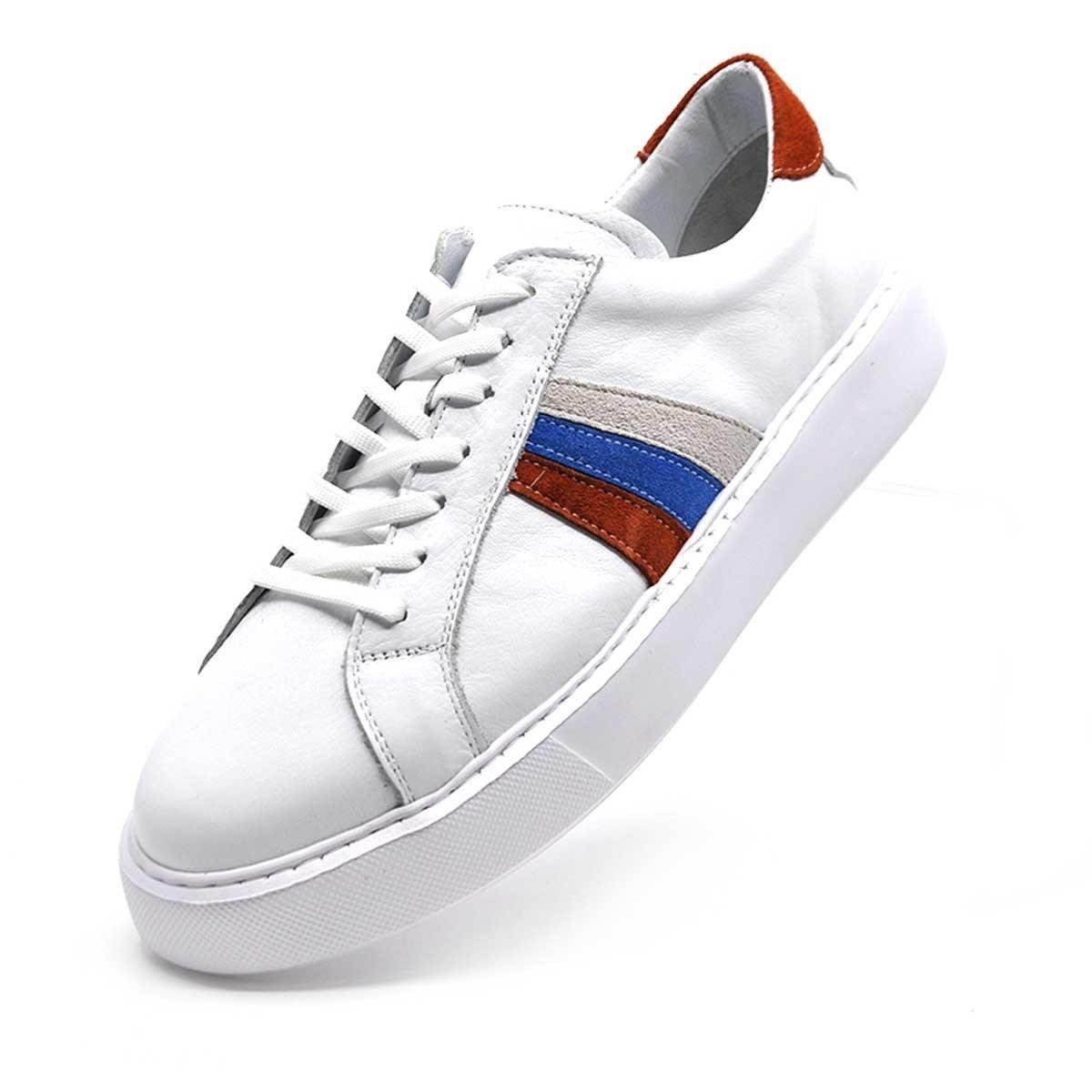 Fosco Hakiki Deri Beyaz Turuncu Sneaker Erkek Ayakkabı 9825