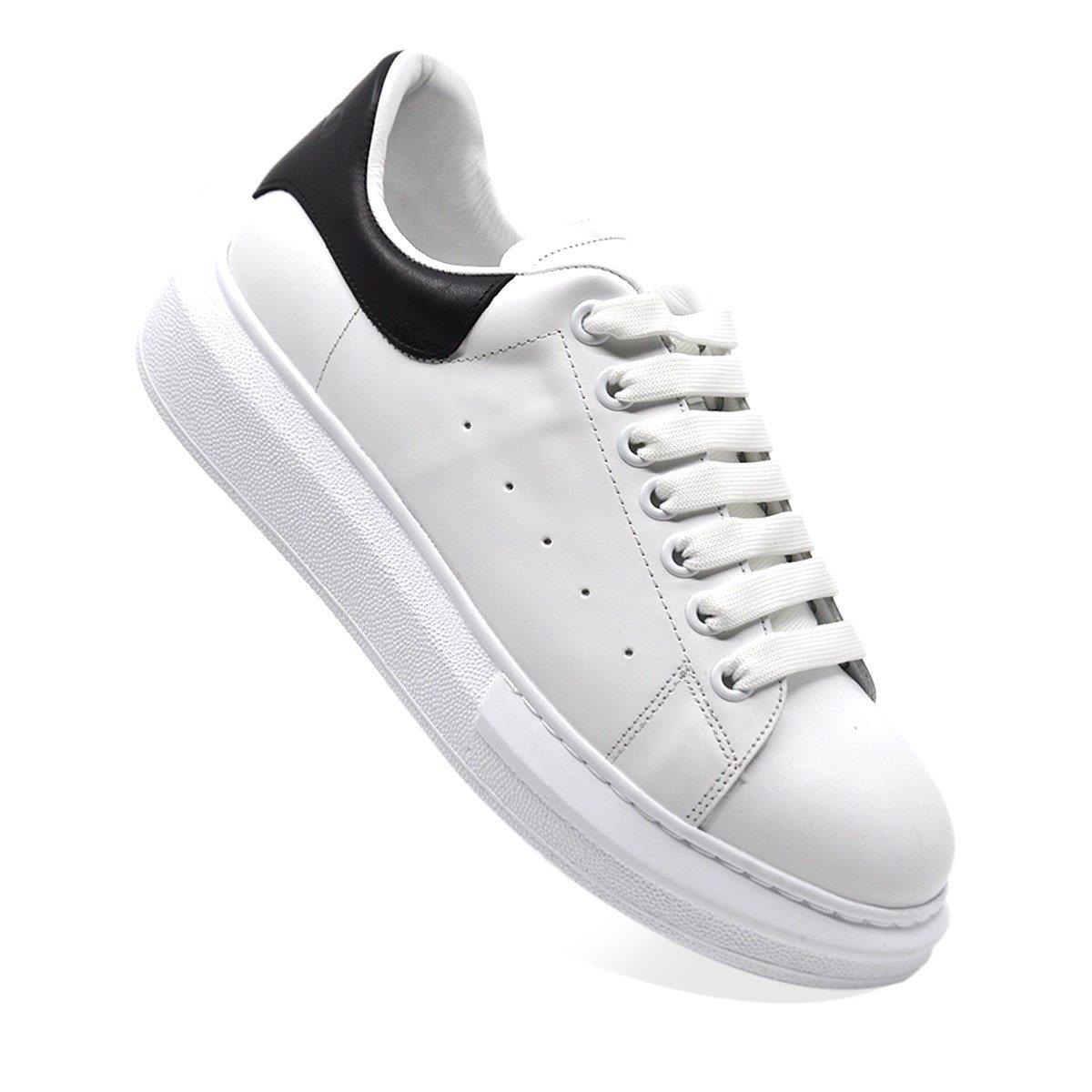 Fosco Hakiki Deri Erkek Sneaker Ayakkabı Beyaz Siyah 9838