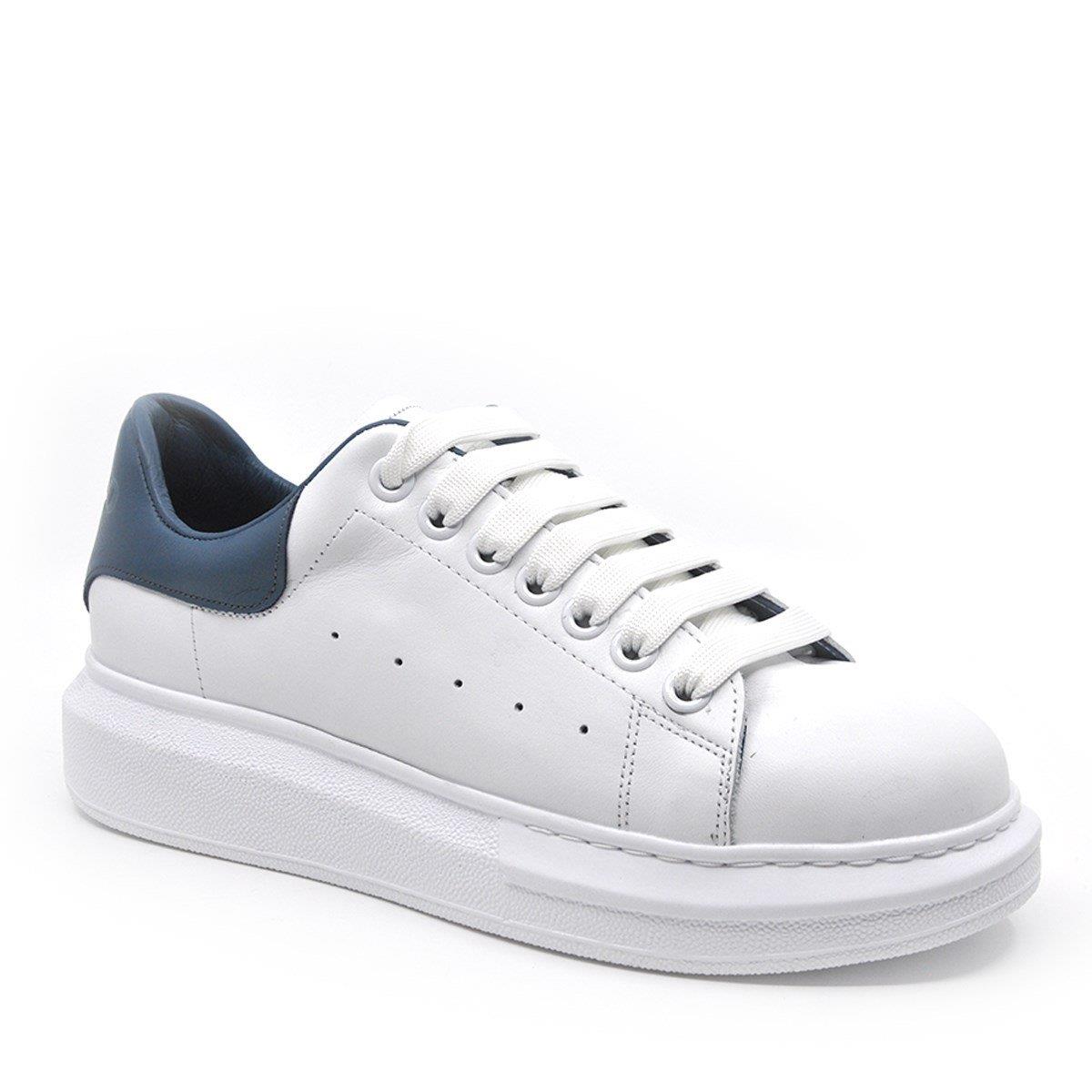 Fosco Hakiki Deri Erkek Sneaker Ayakkabı Beyaz Mavi 9838