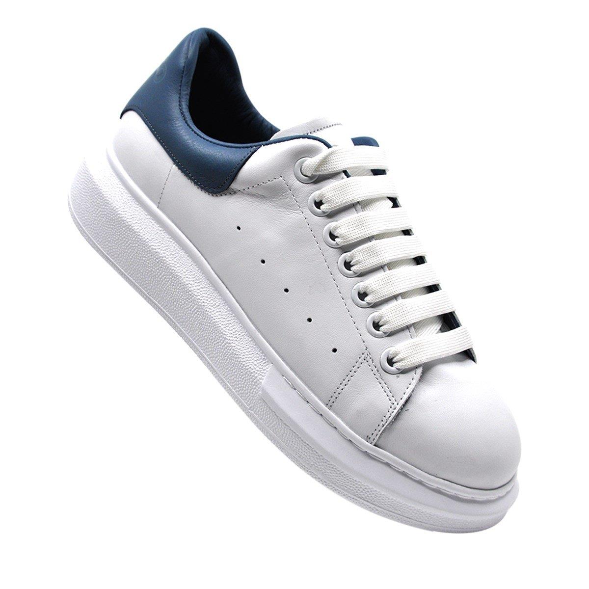Fosco Hakiki Deri Erkek Sneaker Ayakkabı Beyaz Mavi 9838