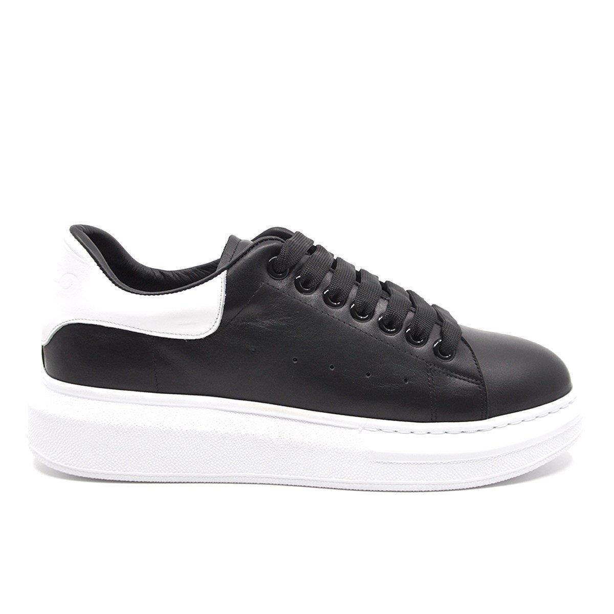 Fosco Hakiki Deri Erkek Sneaker Ayakkabı Siyah Beyaz 9838