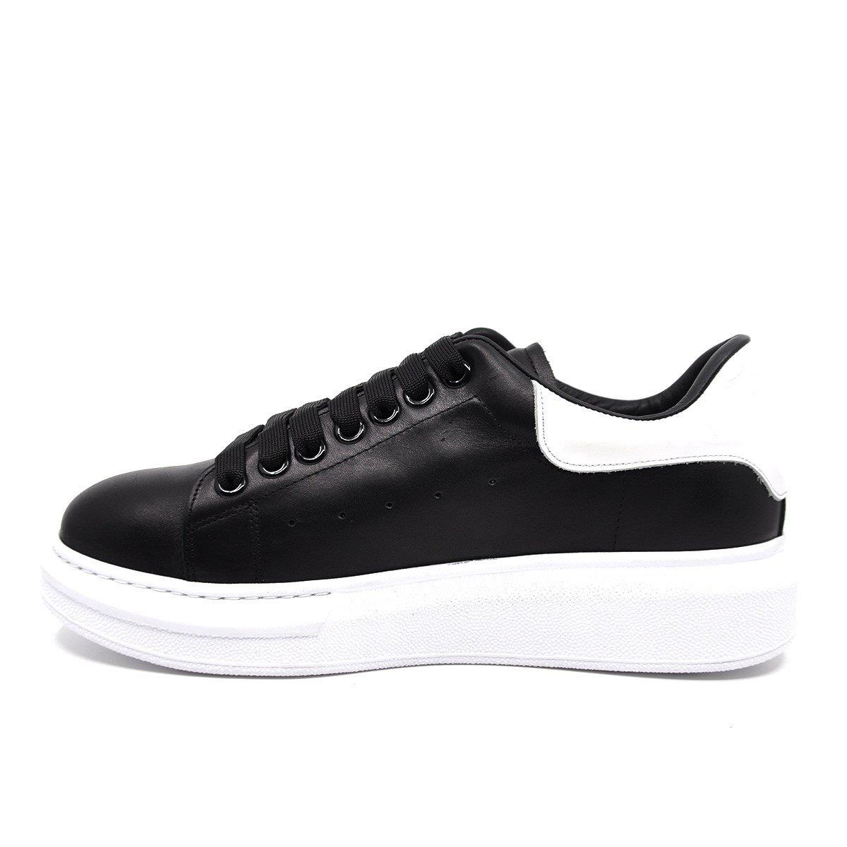 Fosco Hakiki Deri Erkek Sneaker Ayakkabı Siyah Beyaz 9838