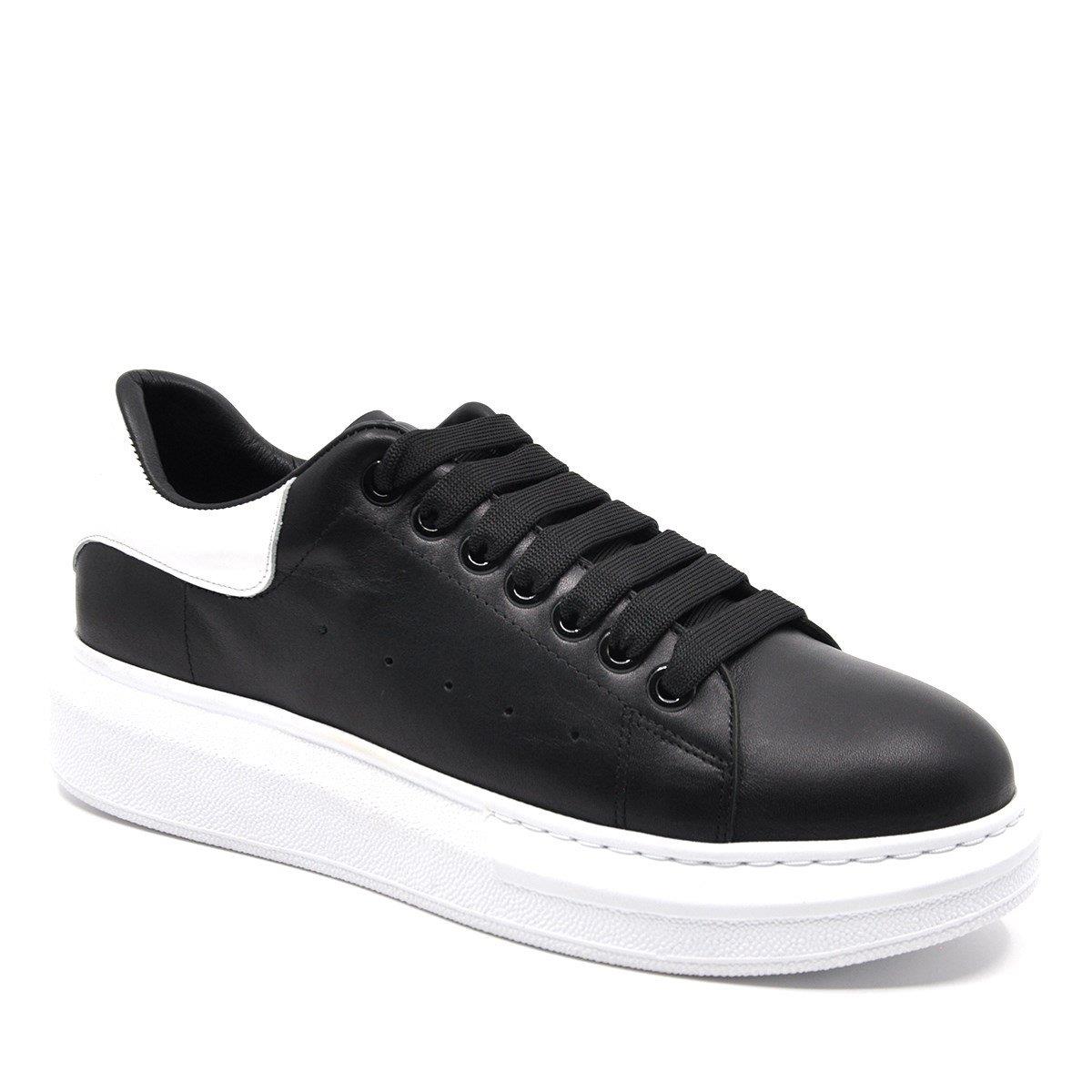 Fosco Hakiki Deri Erkek Sneaker Ayakkabı Siyah Beyaz 9838