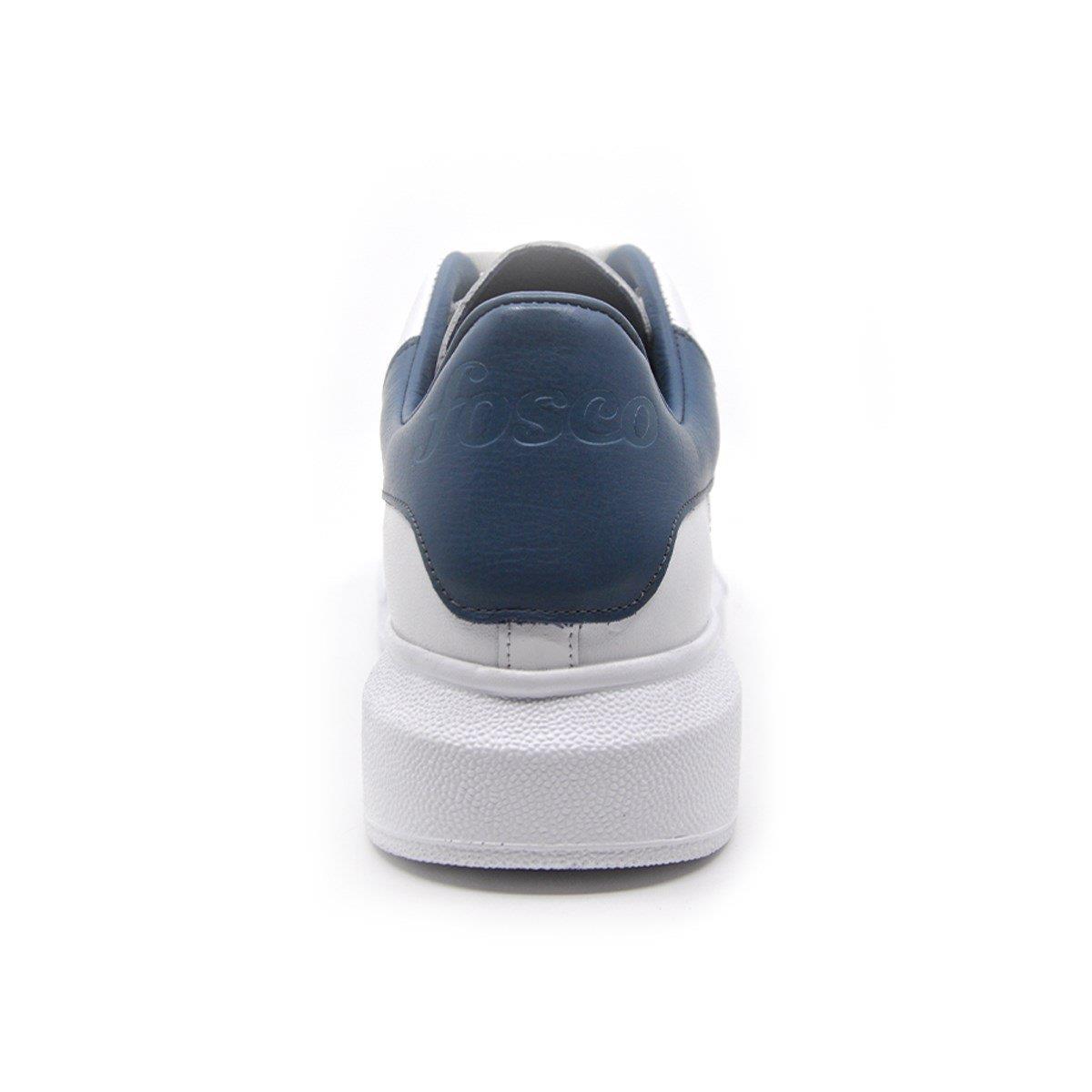 Fosco Hakiki Deri Erkek Sneaker Ayakkabı Beyaz Mavi 9838