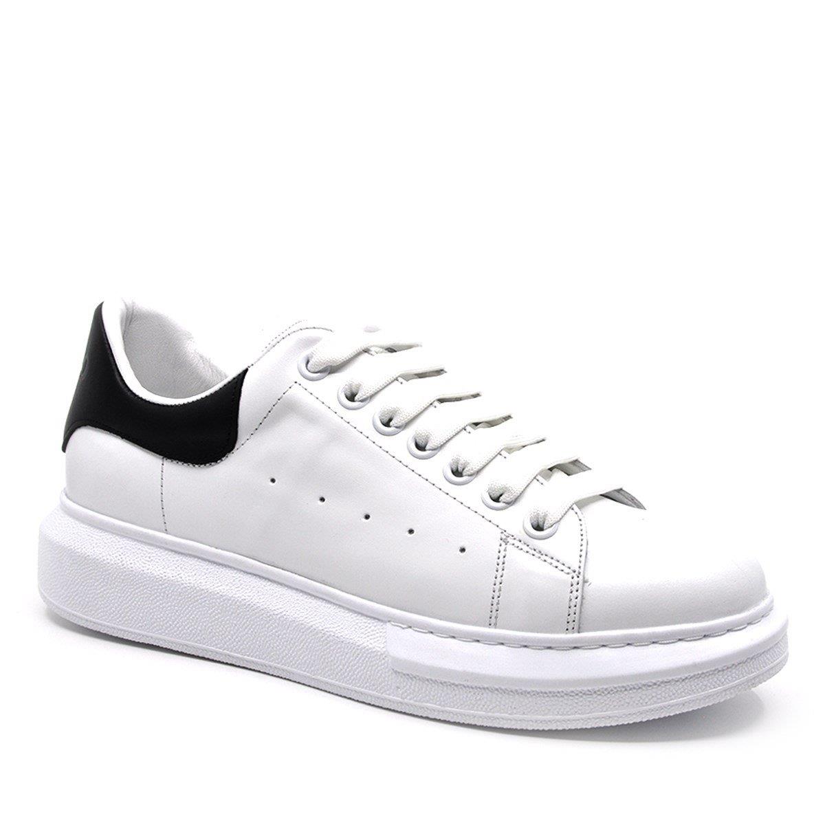 Fosco Hakiki Deri Erkek Sneaker Ayakkabı Beyaz Siyah 9838