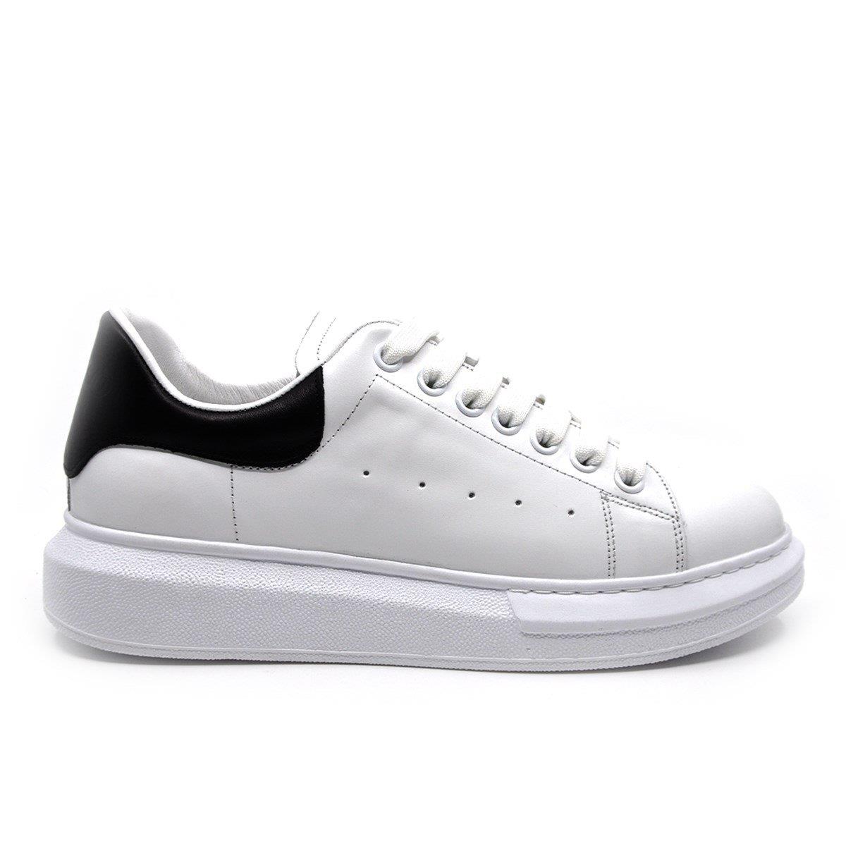 Fosco Hakiki Deri Erkek Sneaker Ayakkabı Beyaz Siyah 9838
