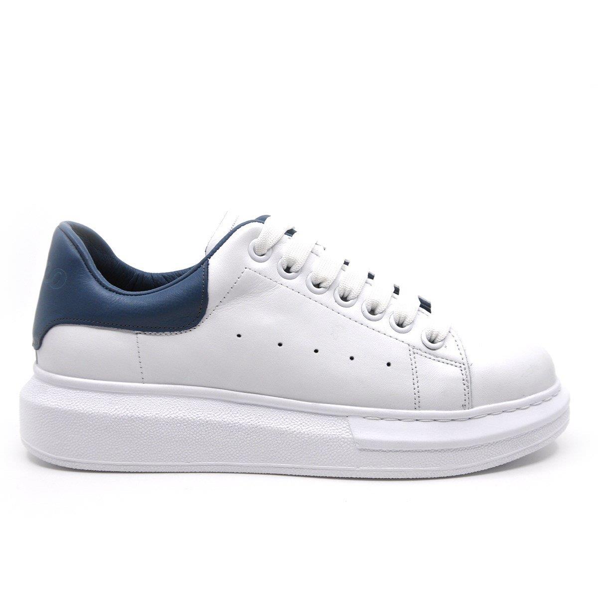 Fosco Hakiki Deri Erkek Sneaker Ayakkabı Beyaz Mavi 9838