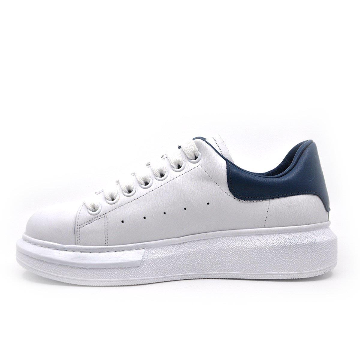 Fosco Hakiki Deri Erkek Sneaker Ayakkabı Beyaz Mavi 9838