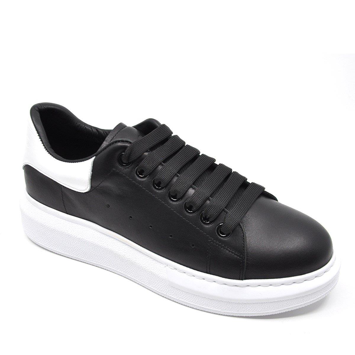 Fosco Hakiki Deri Erkek Sneaker Ayakkabı Siyah Beyaz 9838