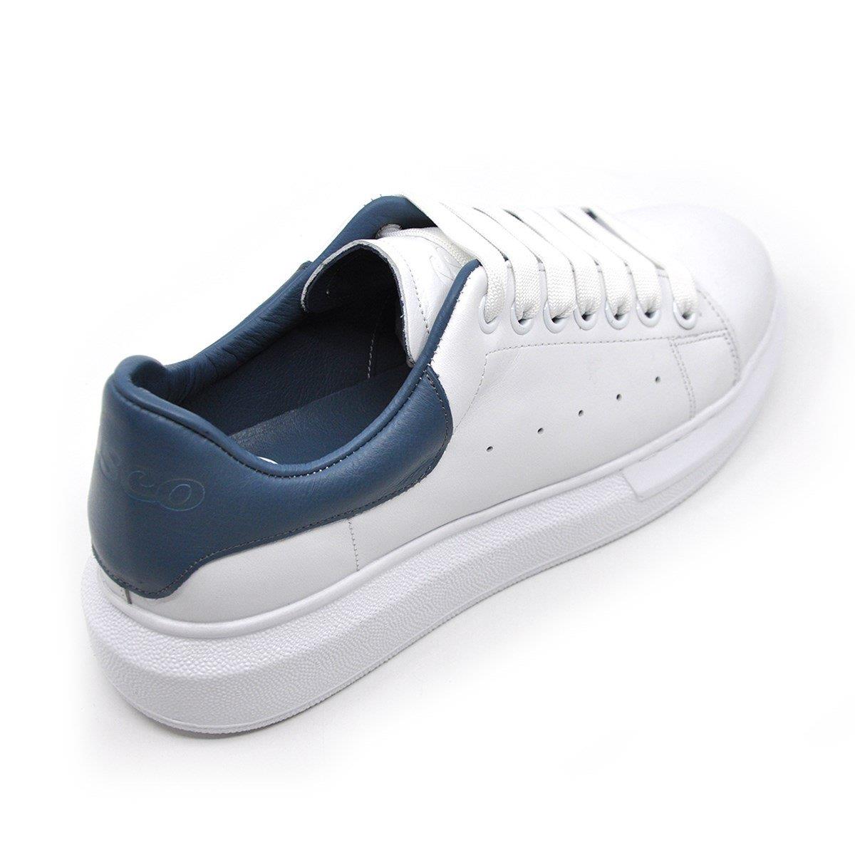 Fosco Hakiki Deri Erkek Sneaker Ayakkabı Beyaz Mavi 9838