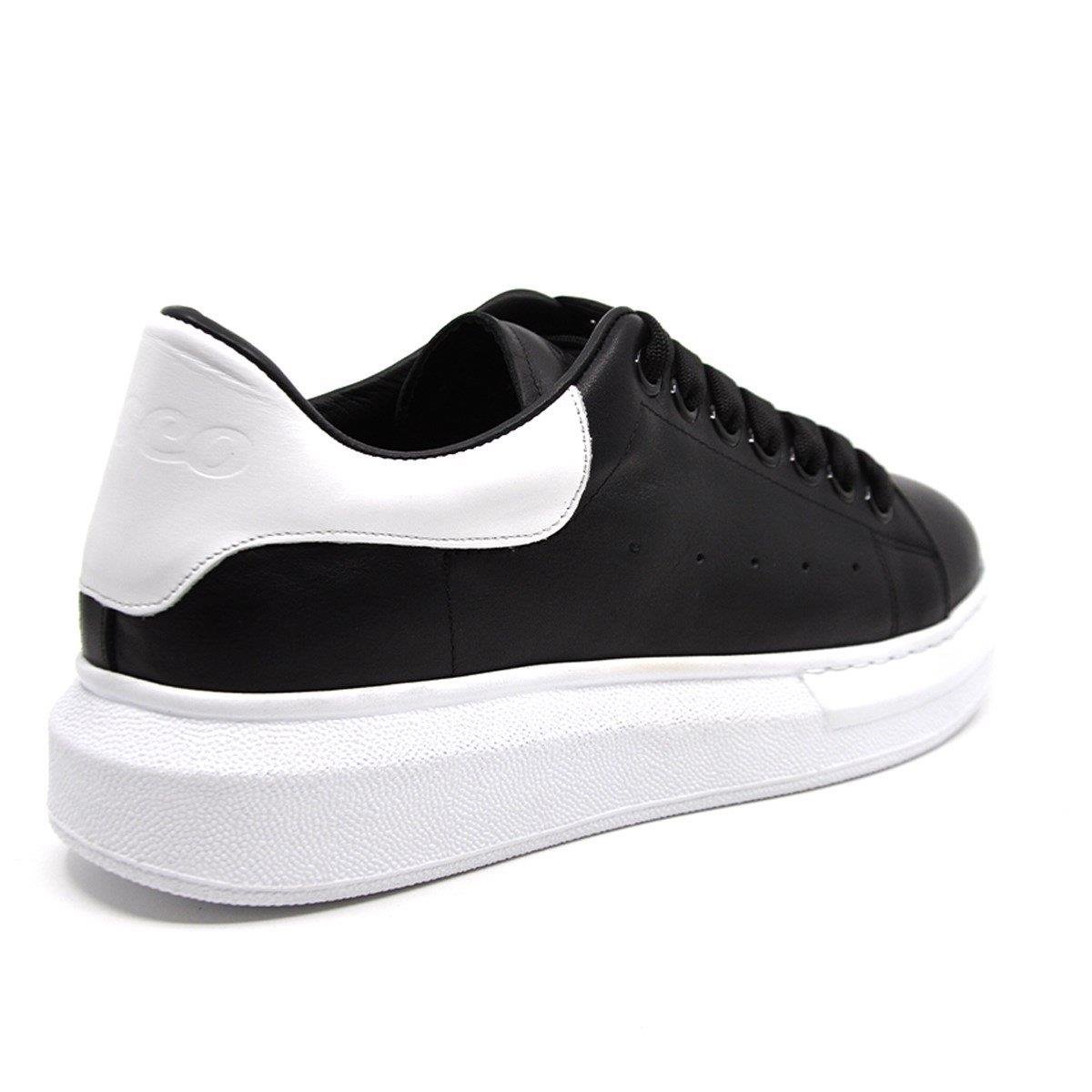 Fosco Hakiki Deri Erkek Sneaker Ayakkabı Siyah Beyaz 9838