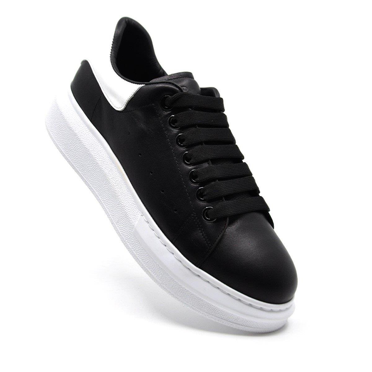 Fosco Hakiki Deri Erkek Sneaker Ayakkabı Siyah Beyaz 9838