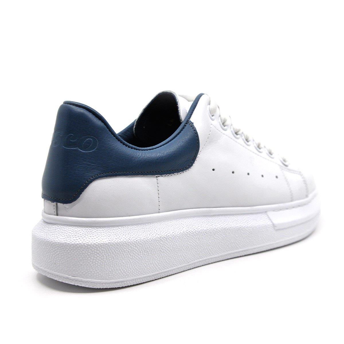 Fosco Hakiki Deri Erkek Sneaker Ayakkabı Beyaz Mavi 9838