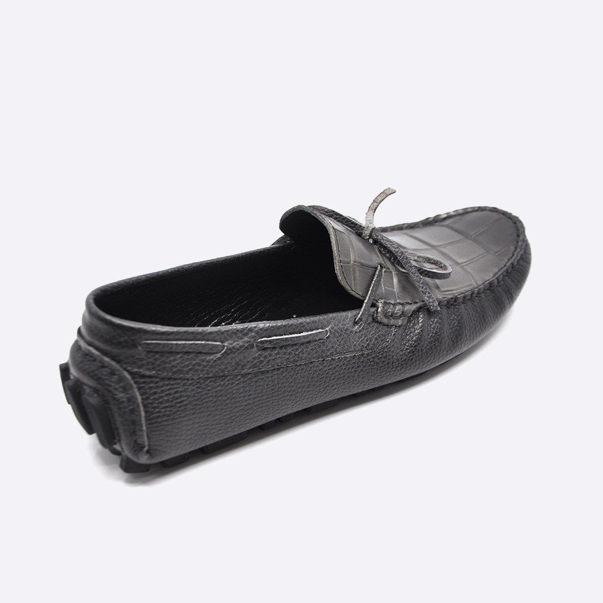 Fosco Hakiki Deri Gri Kroko Yazlık Loafer Erkek Ayakkabı 9845
