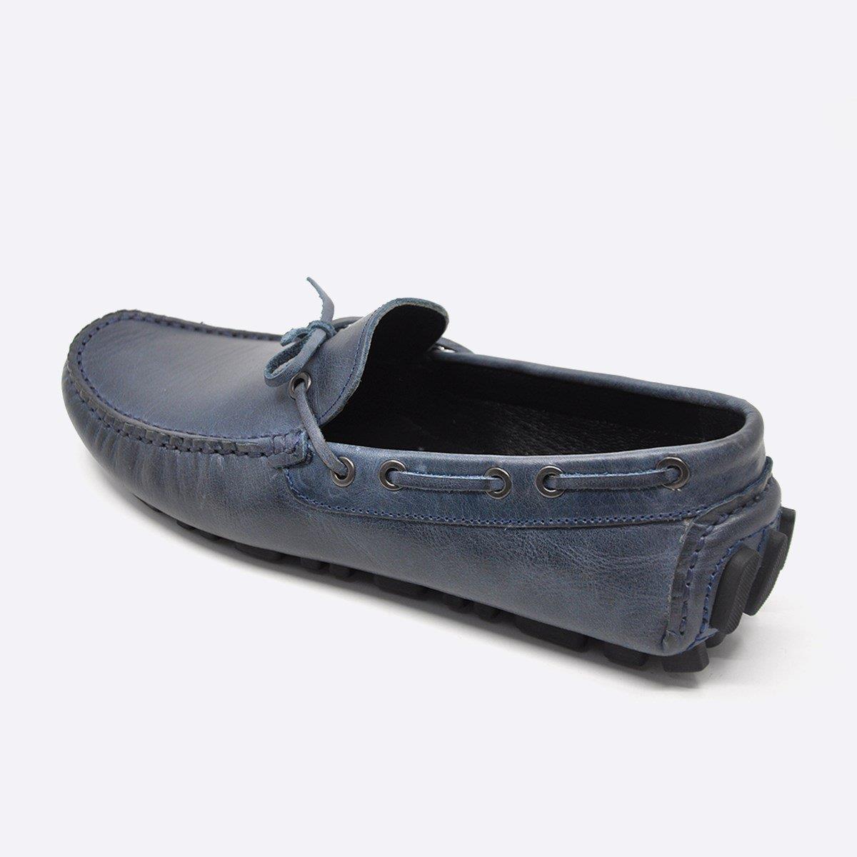 Fosco Hakiki Deri Lacivert Eskitme Loafer Yazlık Ayakkabı 9845