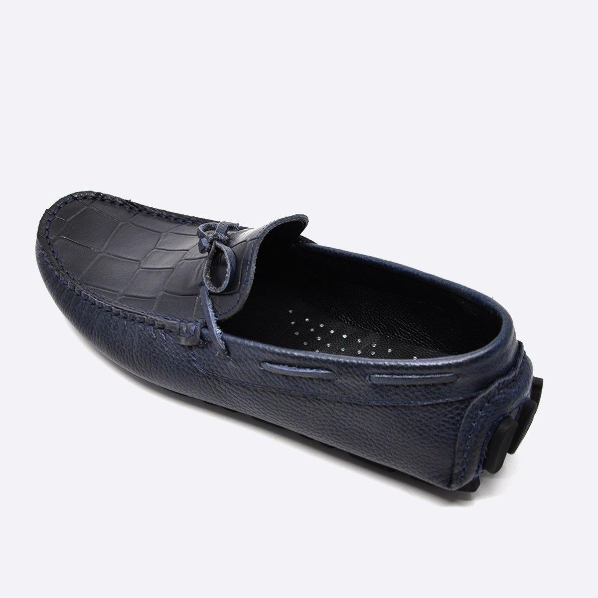 Fosco Hakiki Deri Lacivert Kroko Yazlık Loafer Erkek Ayakkabı 9845
