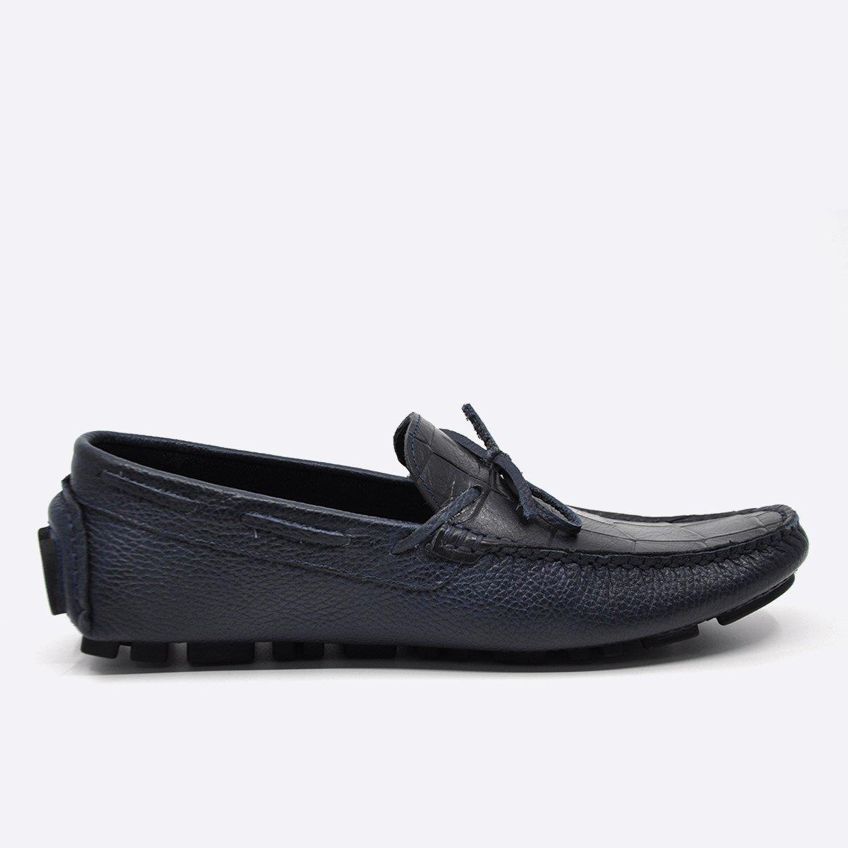 Fosco Hakiki Deri Lacivert Kroko Yazlık Loafer Erkek Ayakkabı 9845