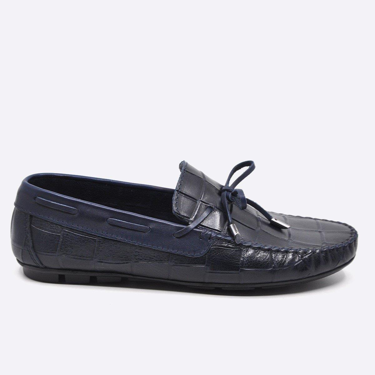 Fosco Hakiki Deri Lacivert Loafer Kroko Erkek Ayakkabı 9861 102