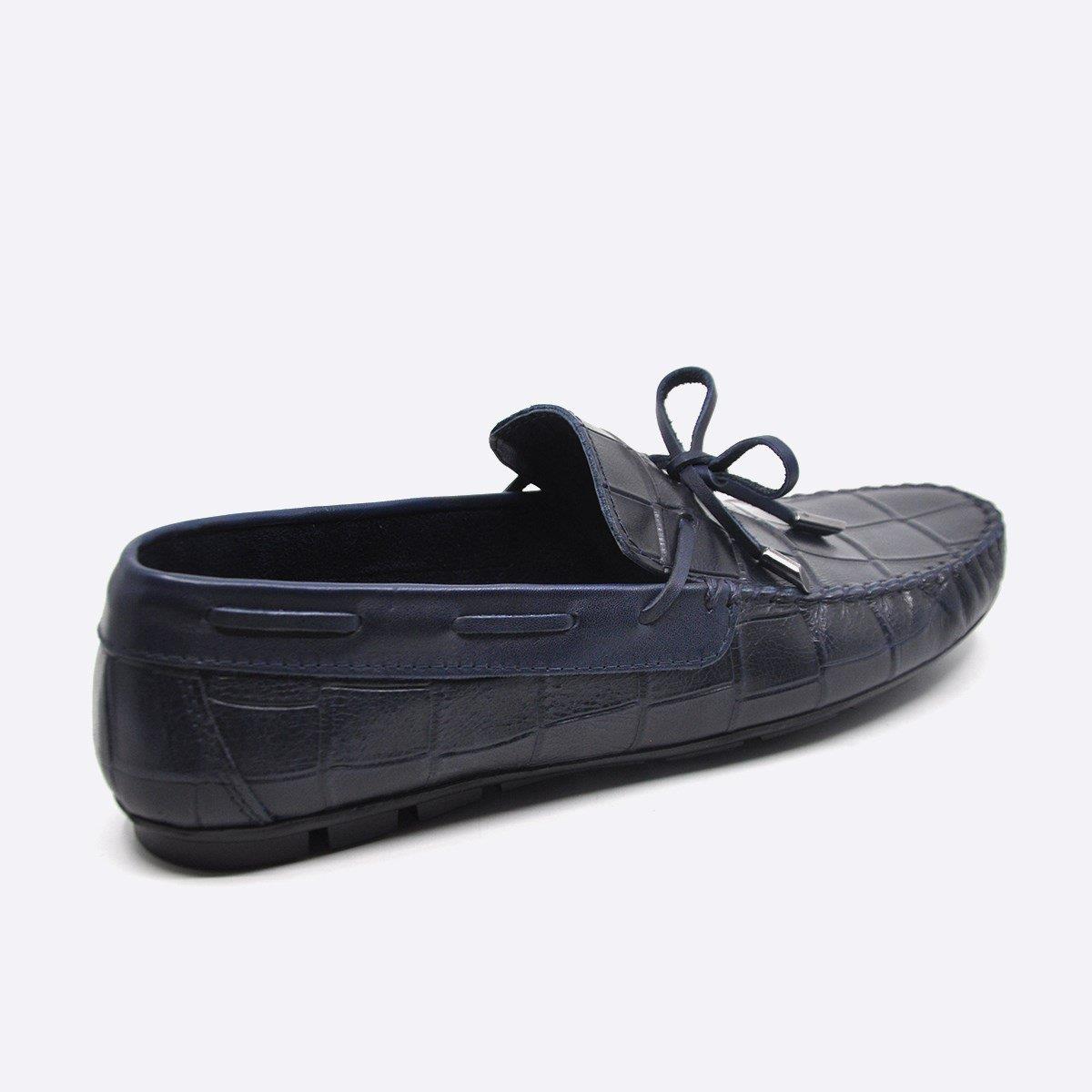 Fosco Hakiki Deri Lacivert Loafer Kroko Erkek Ayakkabı 9861 102