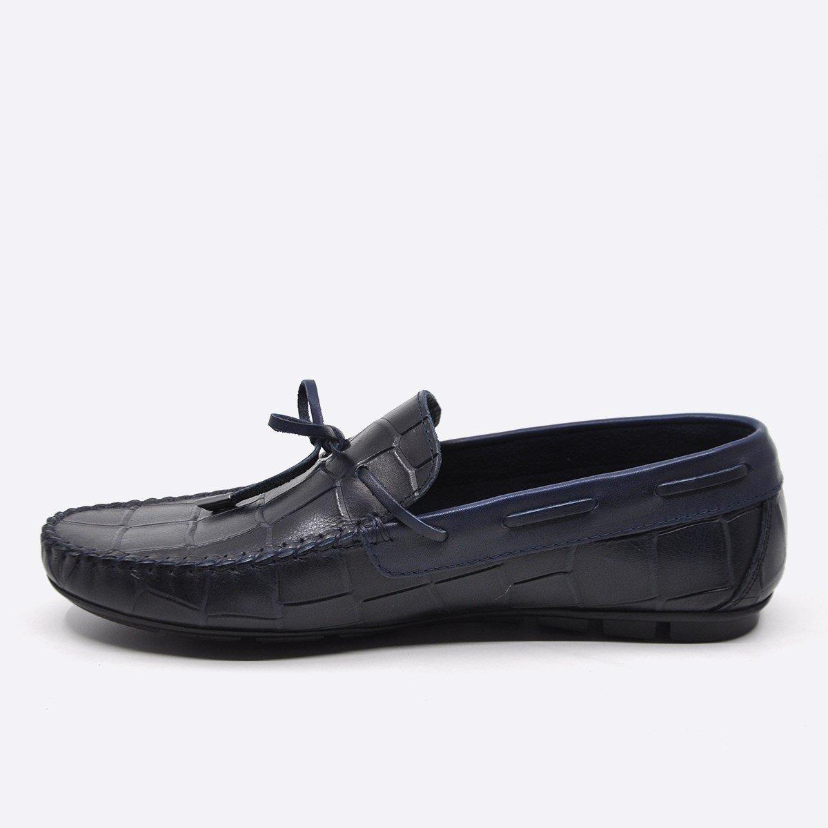 Fosco Hakiki Deri Lacivert Loafer Kroko Erkek Ayakkabı 9861 102