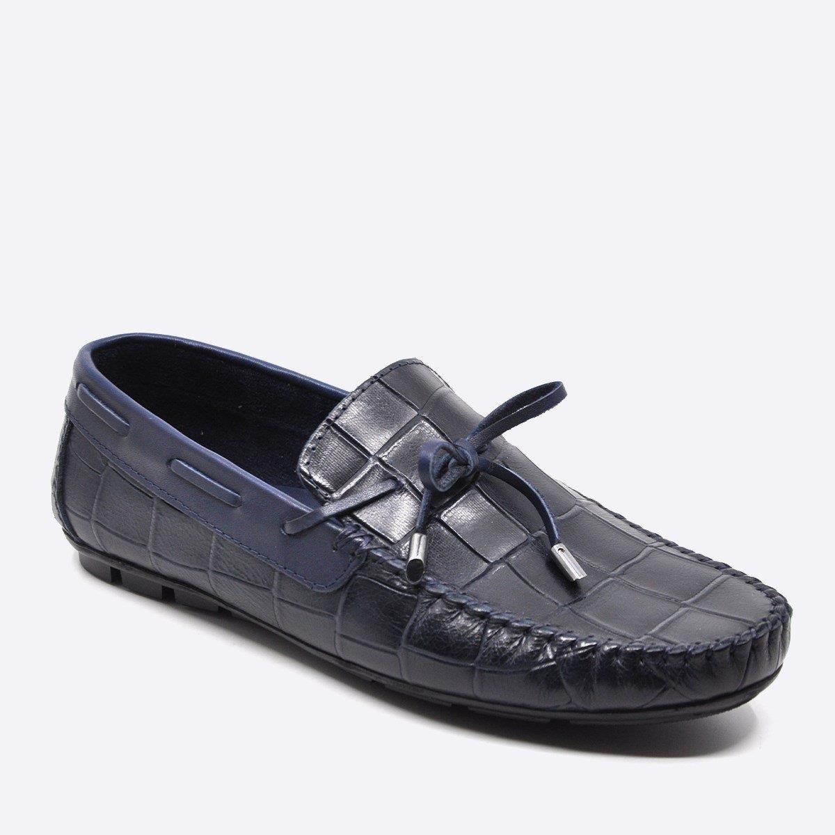 Fosco Hakiki Deri Lacivert Loafer Kroko Erkek Ayakkabı 9861 102