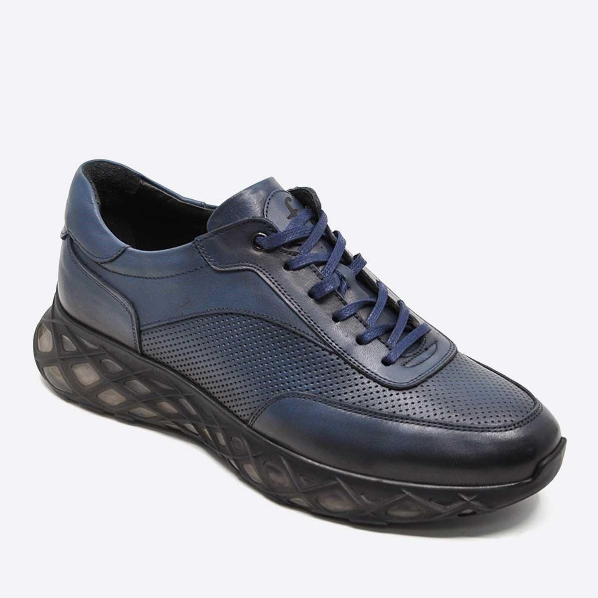 Fosco Hakiki Deri Lacivert Sneaker Erkek Ayakkabı 9829 102