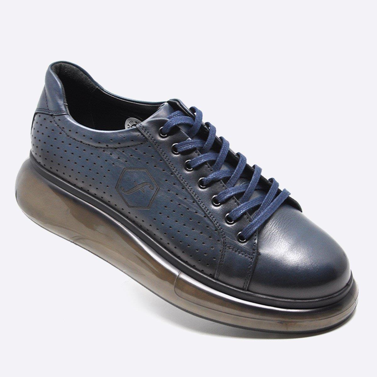 Fosco Hakiki Deri Lacivert Sneaker Erkek Ayakkabı 9836 102