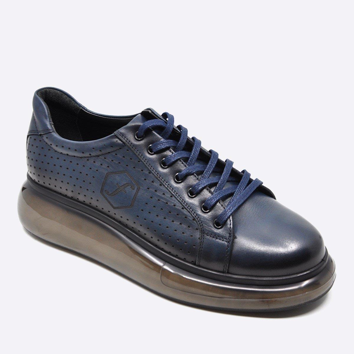 Fosco Hakiki Deri Lacivert Sneaker Erkek Ayakkabı 9836 102