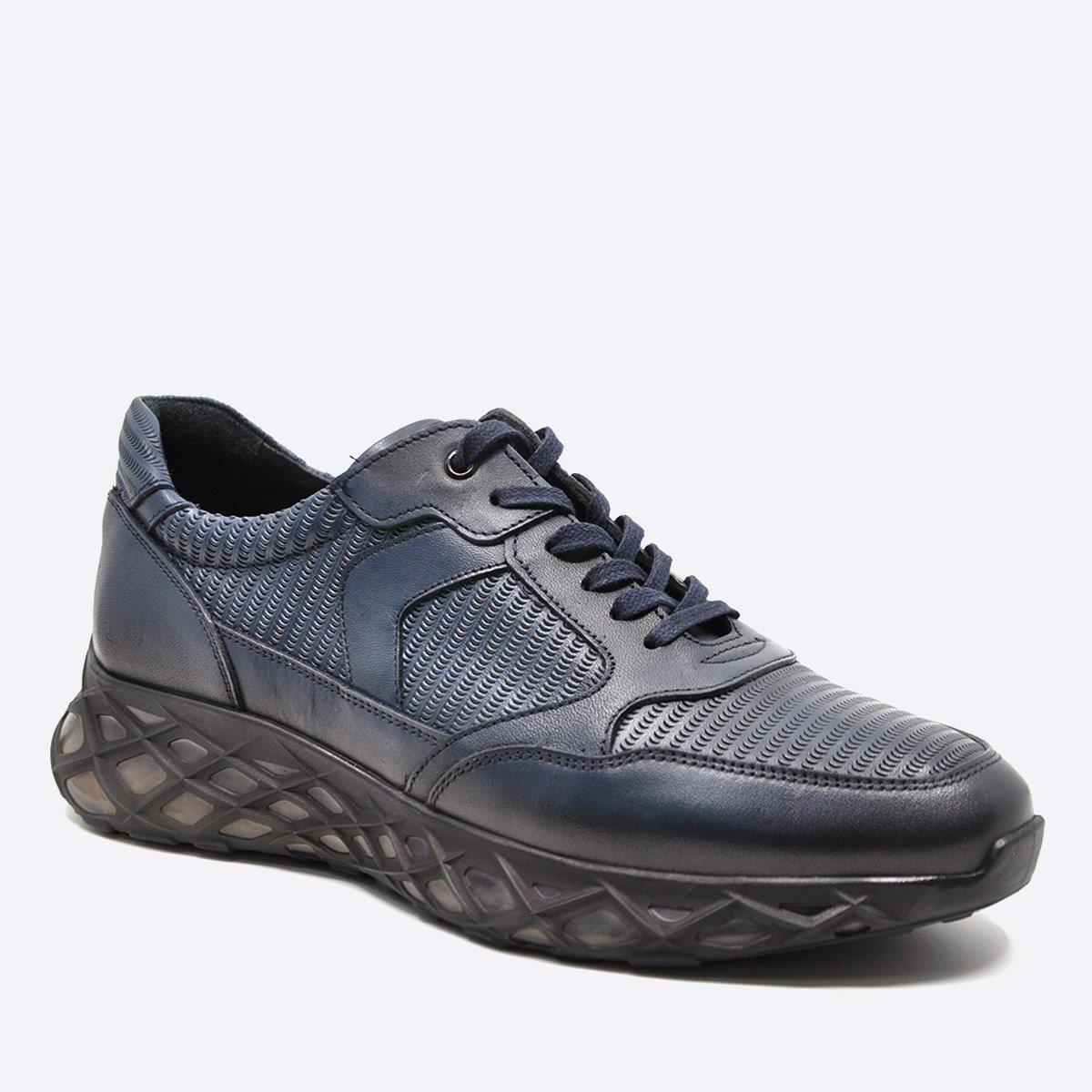 Fosco Hakiki Deri Lacivert Sneaker Erkek Ayakkabı 9828 102