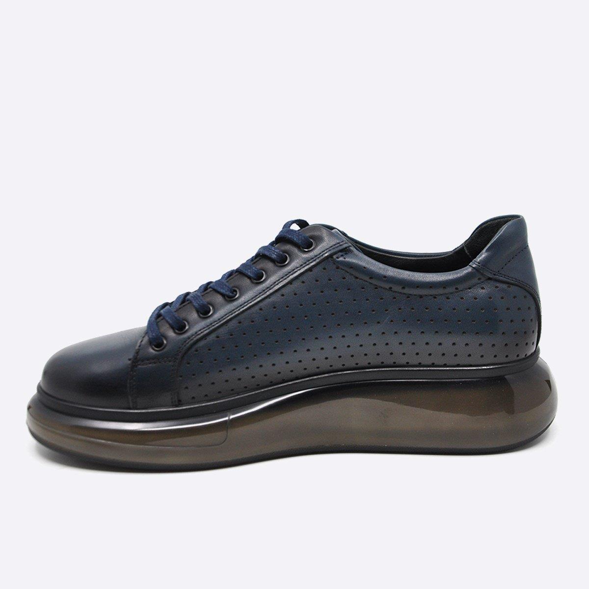 Fosco Hakiki Deri Lacivert Sneaker Erkek Ayakkabı 9836 102