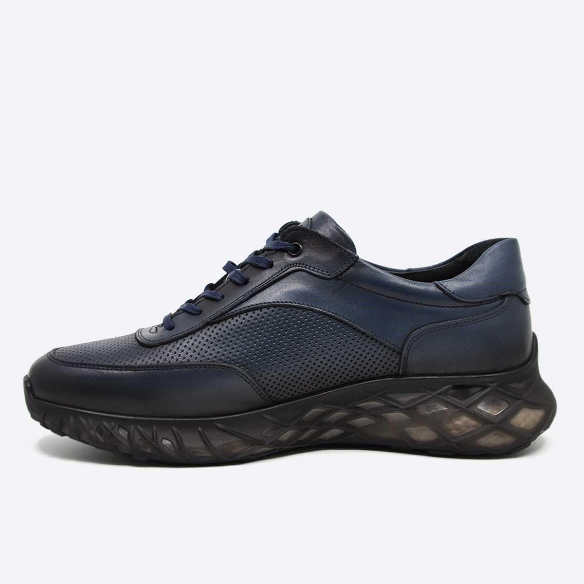 Fosco Hakiki Deri Lacivert Sneaker Erkek Ayakkabı 9829 102