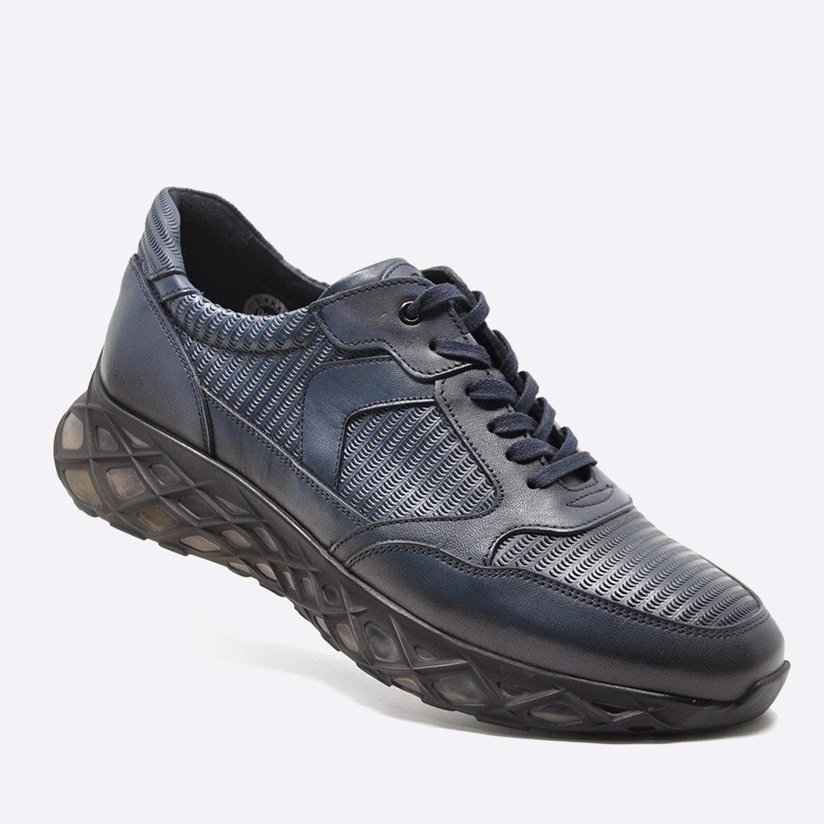 Fosco Hakiki Deri Lacivert Sneaker Erkek Ayakkabı 9828 102