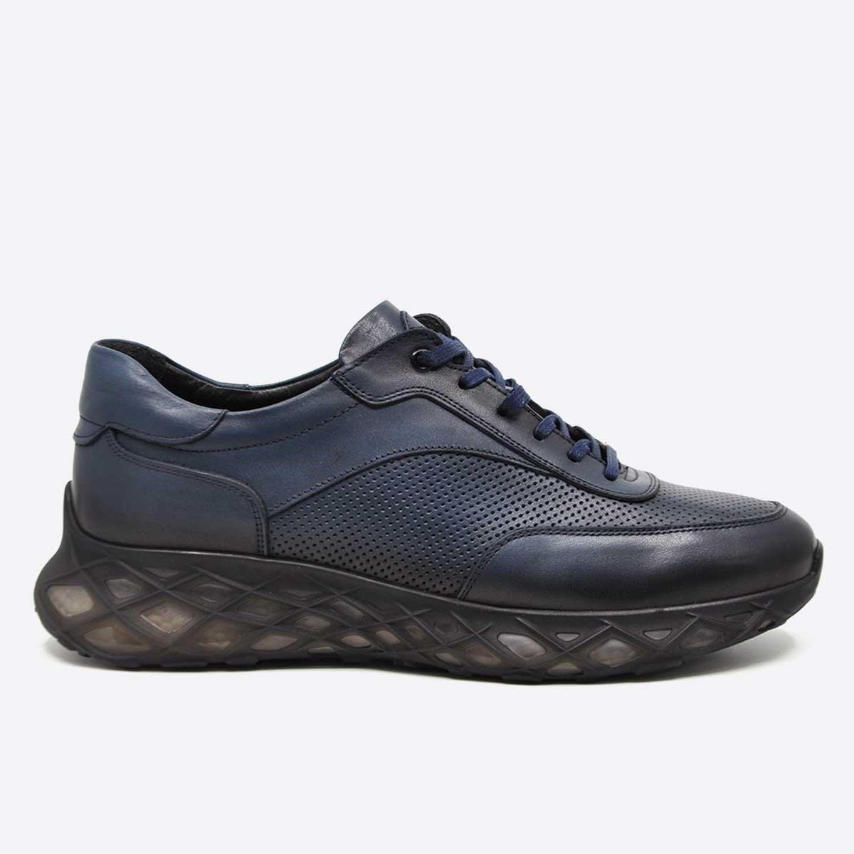 Fosco Hakiki Deri Lacivert Sneaker Erkek Ayakkabı 9829 102