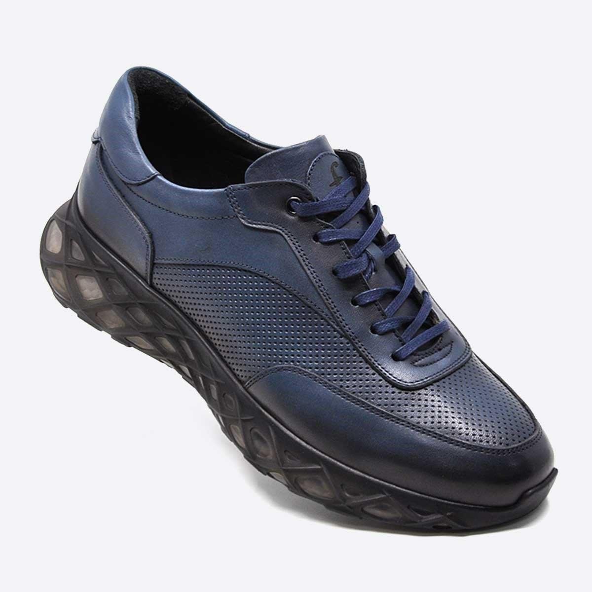 Fosco Hakiki Deri Lacivert Sneaker Erkek Ayakkabı 9829 102