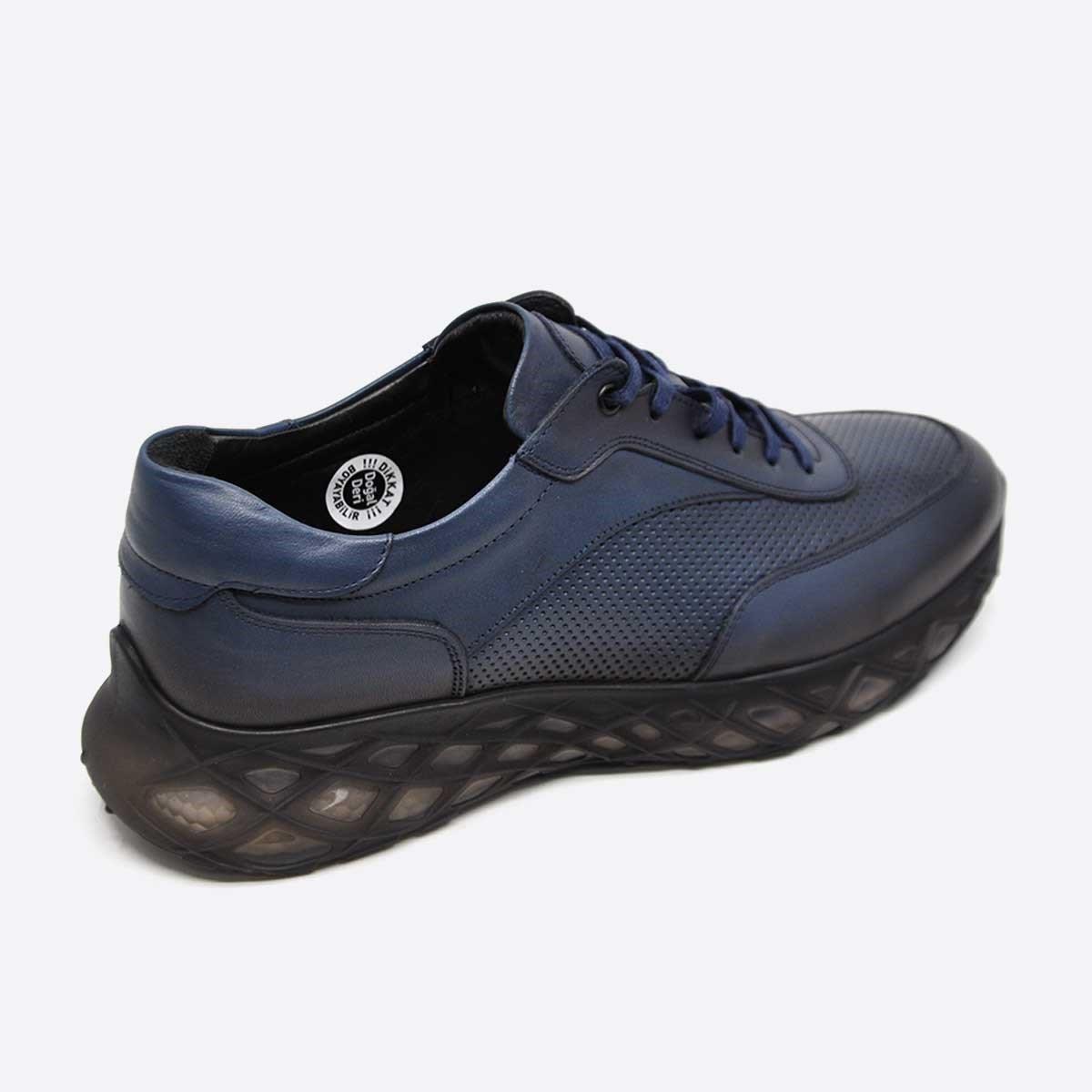 Fosco Hakiki Deri Lacivert Sneaker Erkek Ayakkabı 9829 102