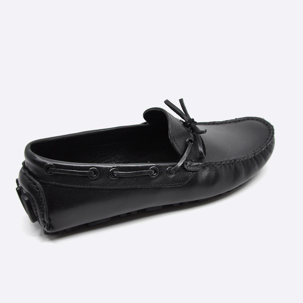 Fosco Hakiki Deri Siyah Eskitme Loafer Yazlık Ayakkabı 9845