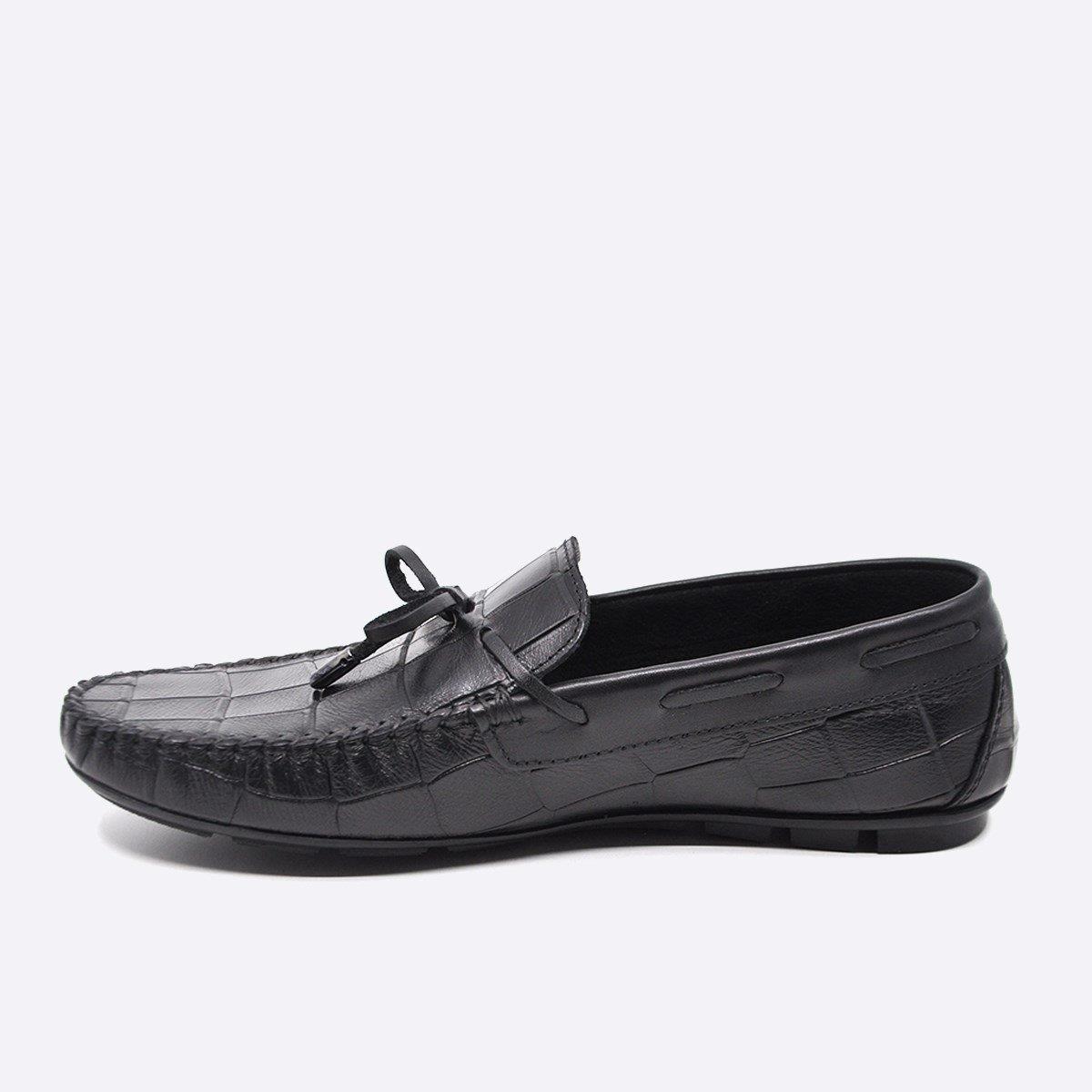 Fosco Hakiki Deri Siyah Loafer Kroko Erkek Ayakkabı 9861 100