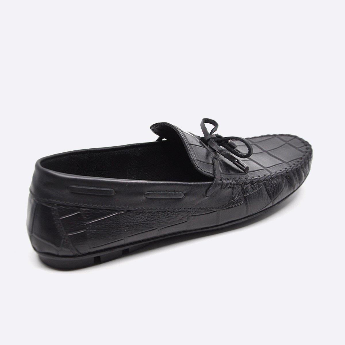 Fosco Hakiki Deri Siyah Loafer Kroko Erkek Ayakkabı 9861 100