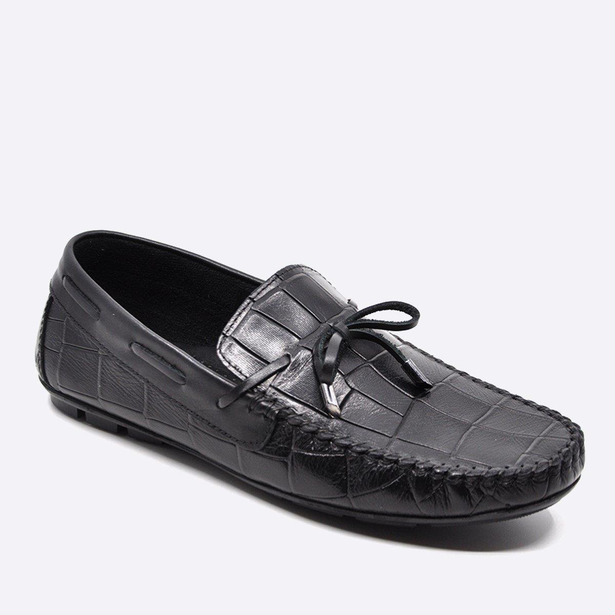 Fosco Hakiki Deri Siyah Loafer Kroko Erkek Ayakkabı 9861 100