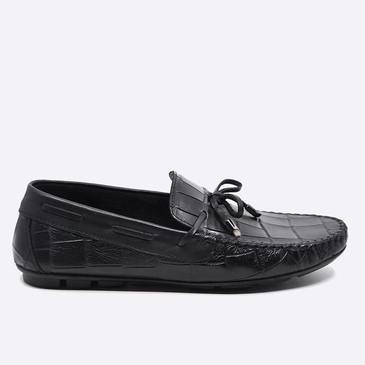 Fosco Hakiki Deri Siyah Loafer Kroko Erkek Ayakkabı 9861 100
