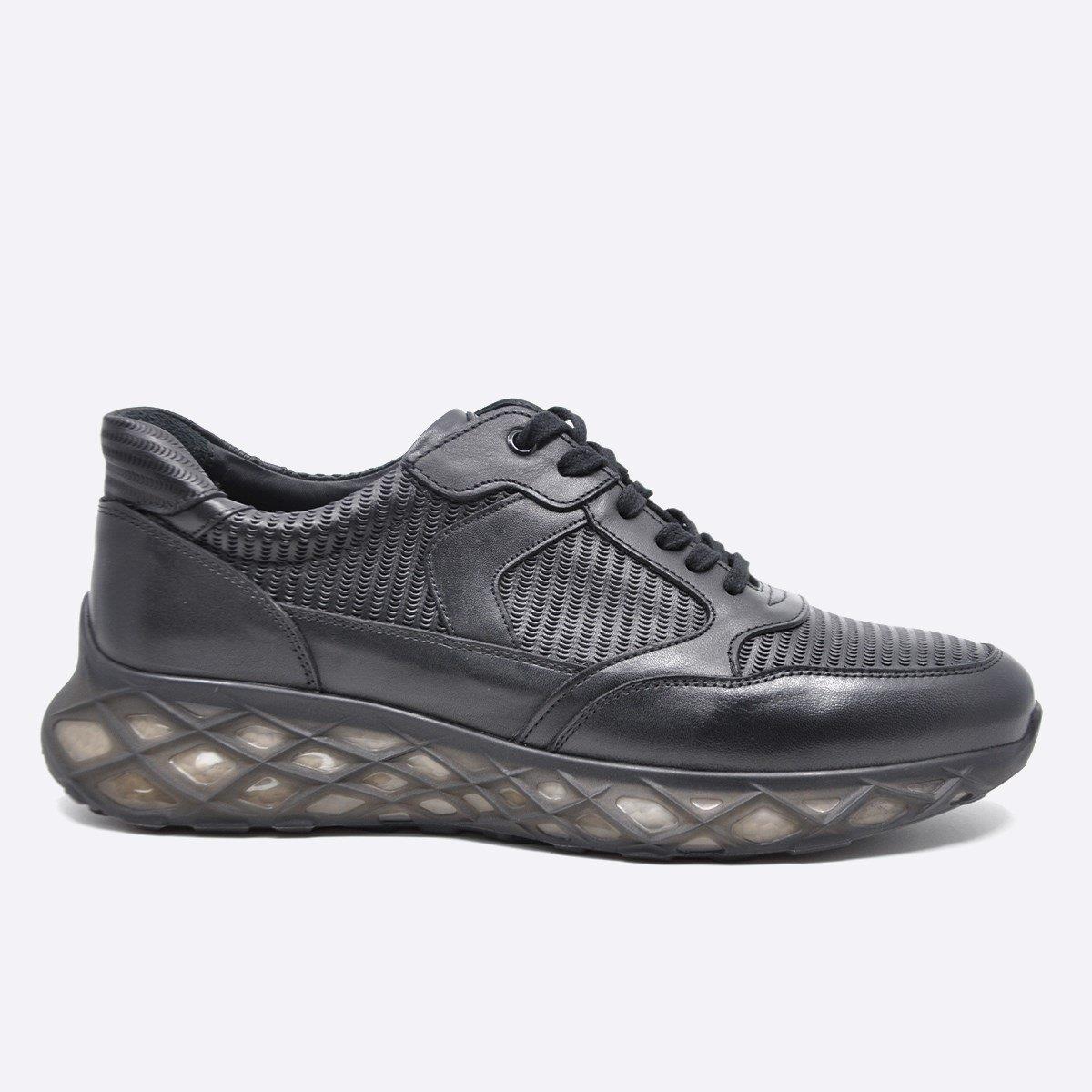 Fosco Hakiki Deri Siyah Sneaker Erkek Ayakkabı 9828 100