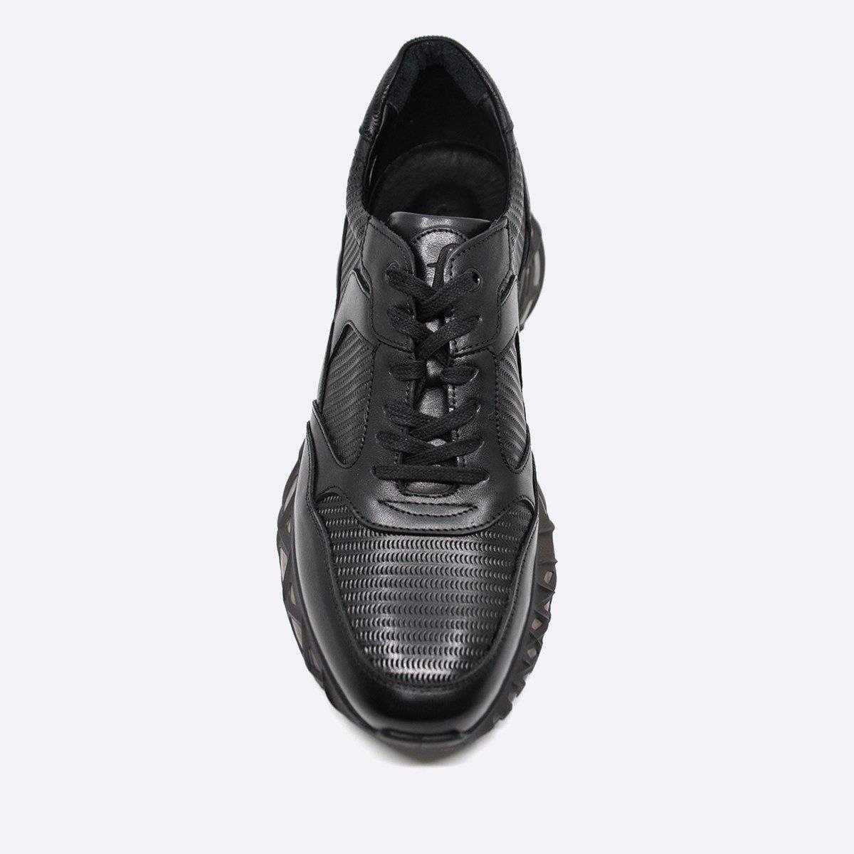 Fosco Hakiki Deri Siyah Sneaker Erkek Ayakkabı 9828 100