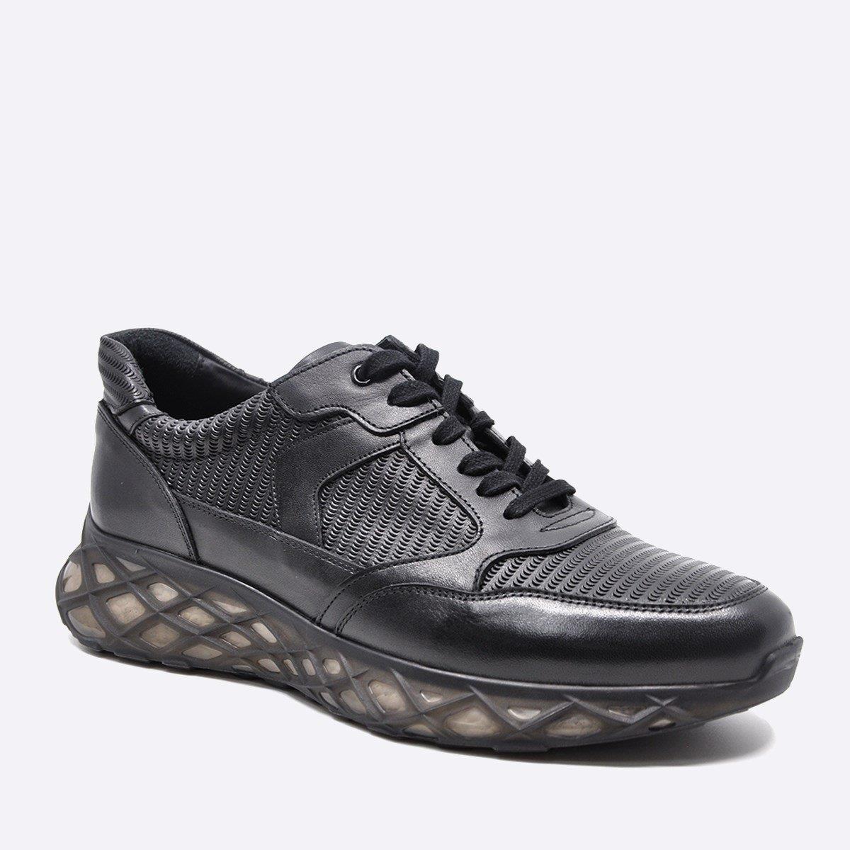 Fosco Hakiki Deri Siyah Sneaker Erkek Ayakkabı 9828 100