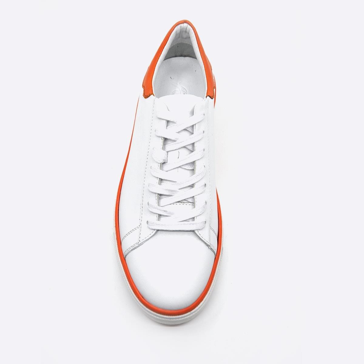 Fosco Hakiki Deri Sneaker Erkek Ayakkabı Beyaz Turuncu 9842