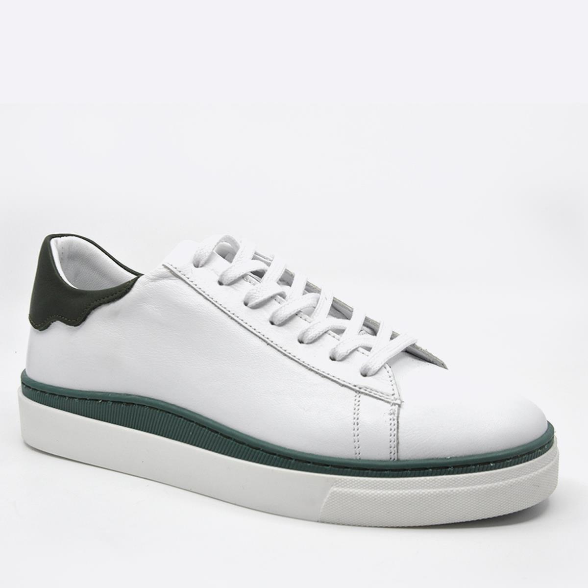 Fosco Hakiki Deri Sneaker Erkek Ayakkabı Beyaz Yeşil 9842