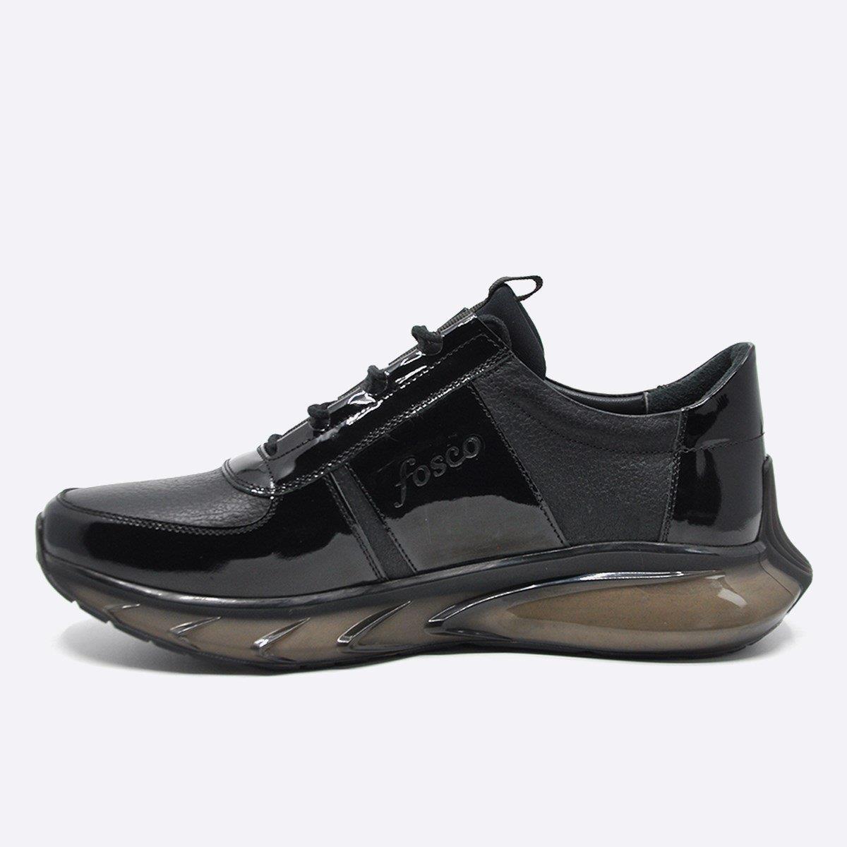 Fosco Hakiki Deri Sneaker Erkek Ayakkabı Siyah 9873 100