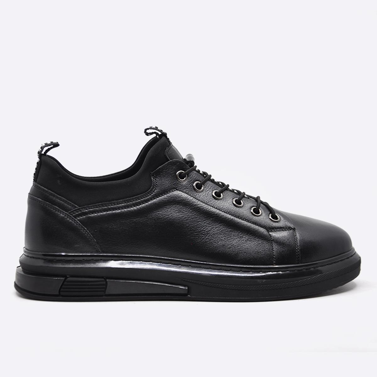 Fosco Hakiki Deri Sneaker Erkek Ayakkabı Siyah 9974