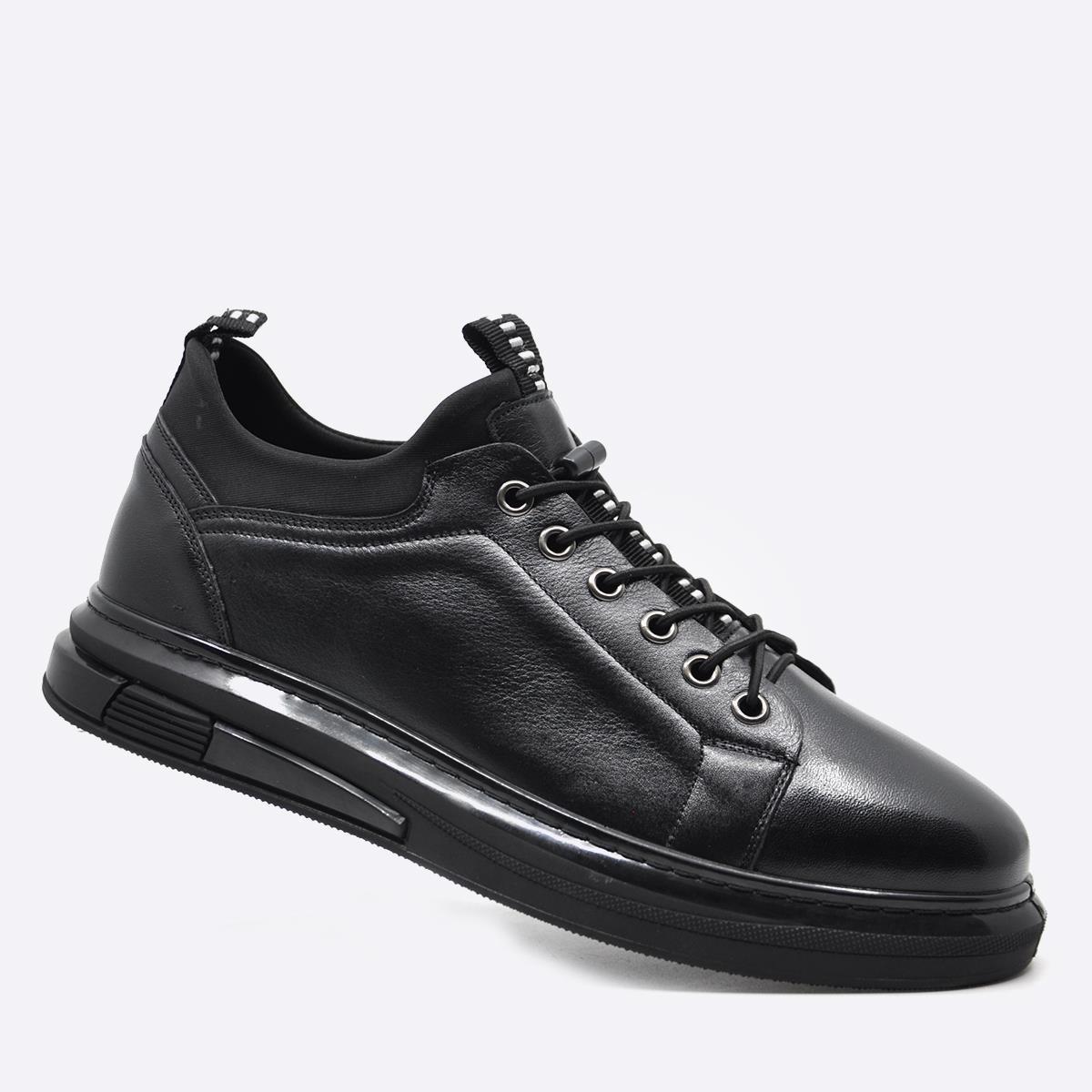 Fosco Hakiki Deri Sneaker Erkek Ayakkabı Siyah 9974