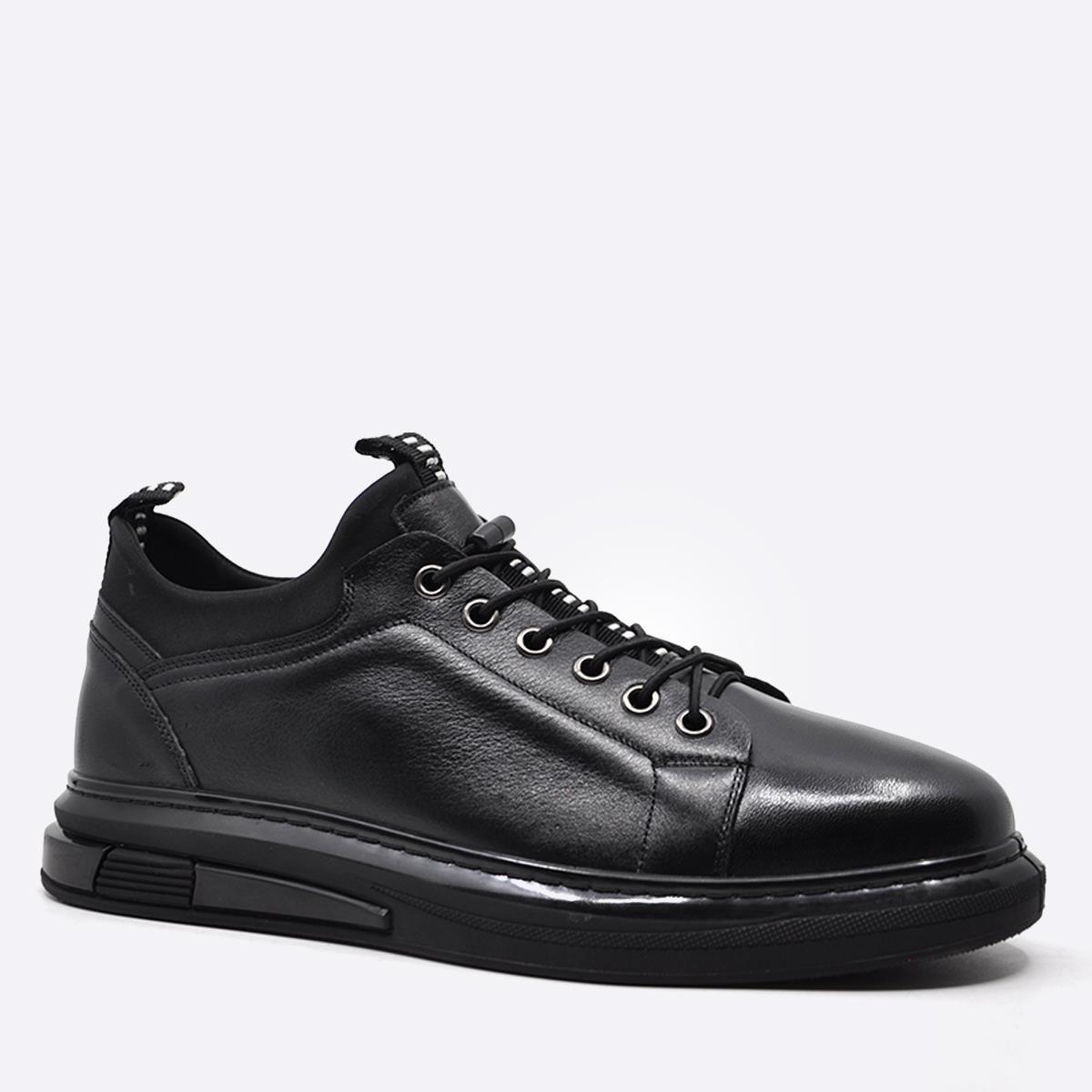 Fosco Hakiki Deri Sneaker Erkek Ayakkabı Siyah 9974